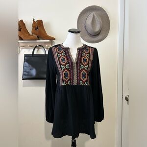 Jodifl Embroidered Black Cotton Bohemian Top Size Medium